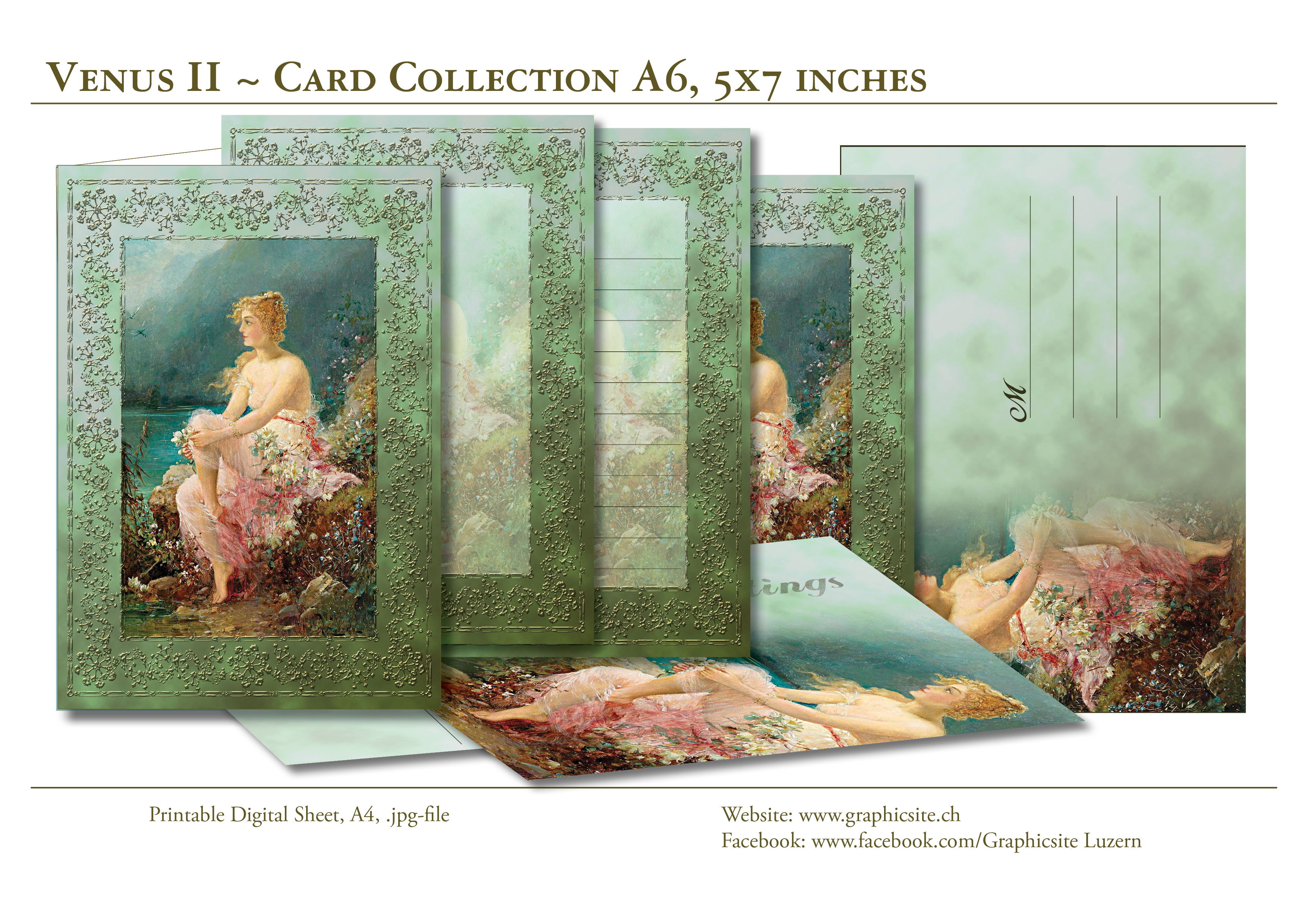 Printable Digital Sheets - CardCollection A6- Venus II - Romantic, vintage, postcards, greetingcards,  